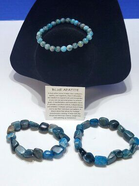 Vintage Natural Blue Apatite Beaded Bracelets Set of 3 for Clarity